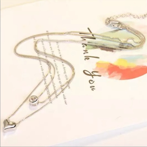 DOUBLE LAYER 925 STERLING SILVER DIAMOND NECKLACE, NICE NECKLACE, CUTE NECKLACE - Picture 7 of 8